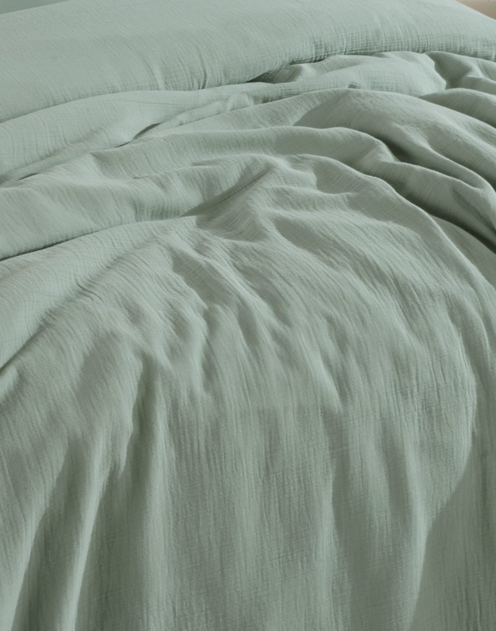 Parure de lit 2 personnes 240x220 cm gaze de coton céladon — vue 4