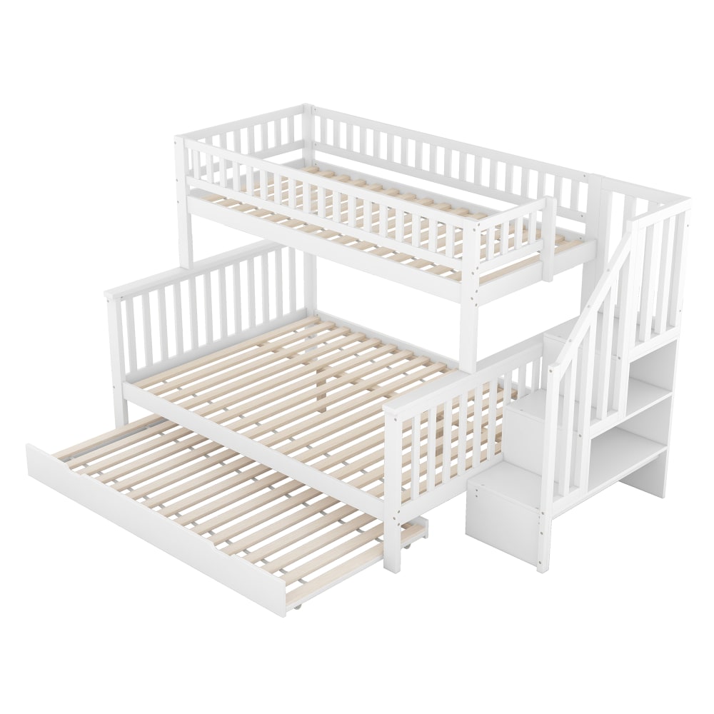 Flieks Etagenbett für Kinder, mit Treppe, 90 x 200 & 140 x 200cm, weiß style modern Holz Baby