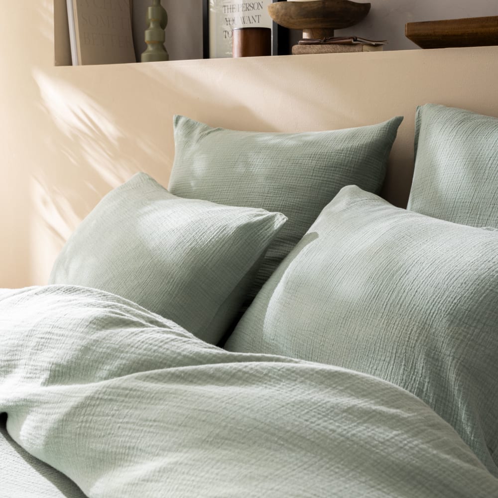 Parure de lit unie en coton lichen 240x220+2x65x65cm — vue 4