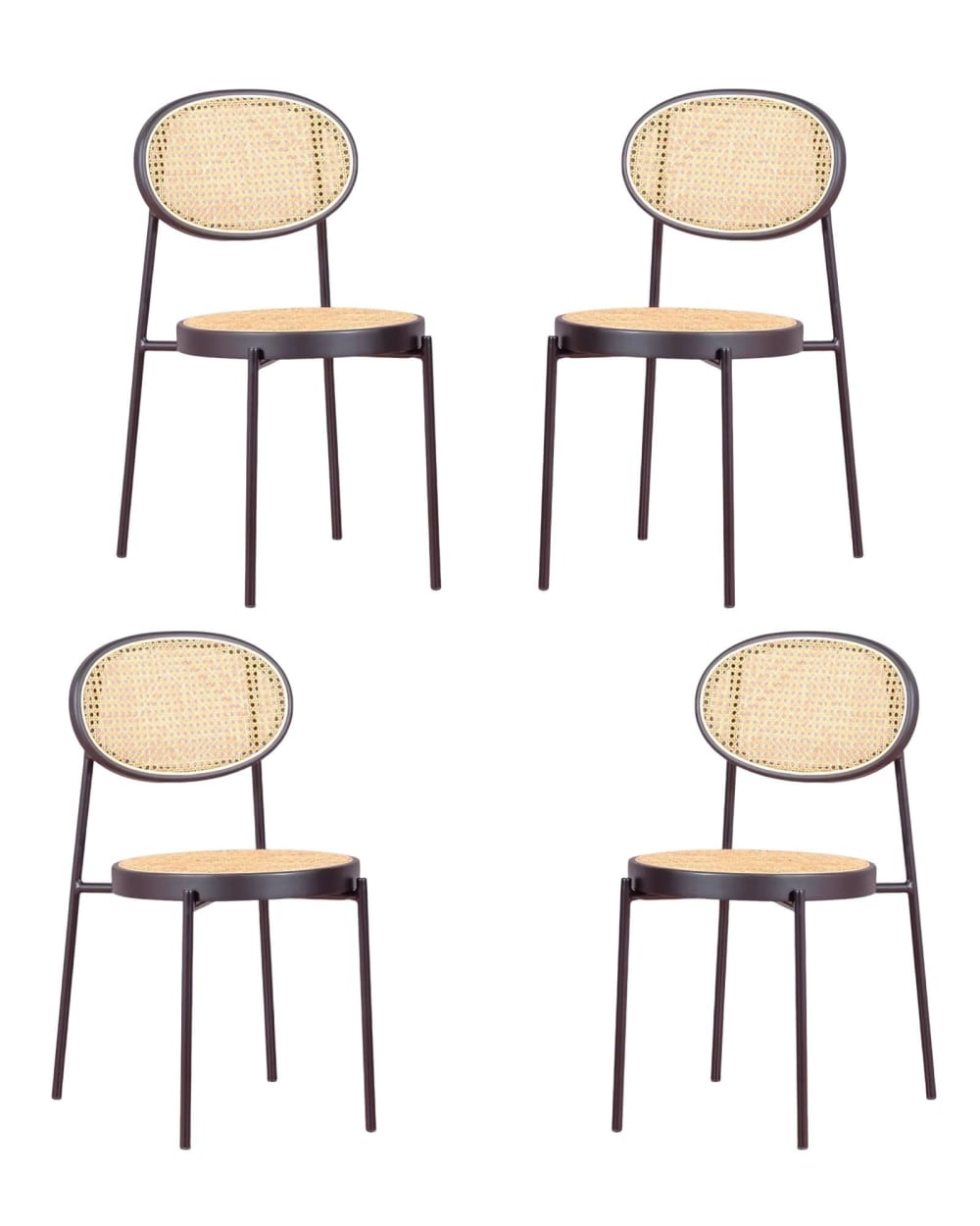 Nest dream 4er Set Retro-Stühle, schwarz style vintage - Rattan