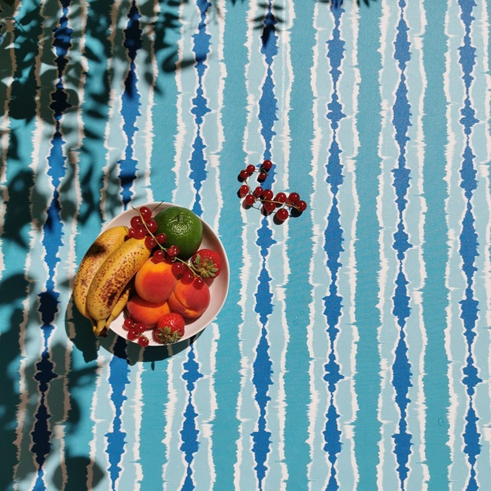 Nappe enduite coton turquoise carrée 120 x 120 cm