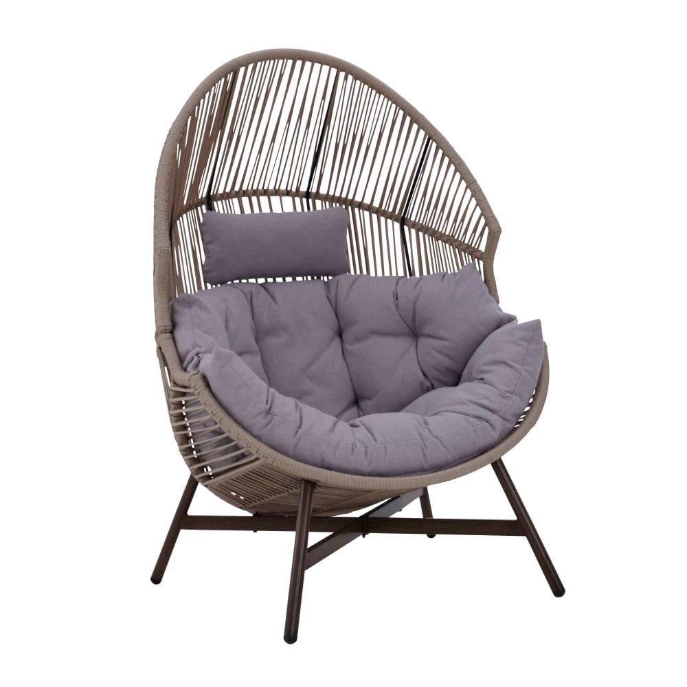 Fauteuil de jardin oeuf sur pied en rotin synthétique 142 cm beige