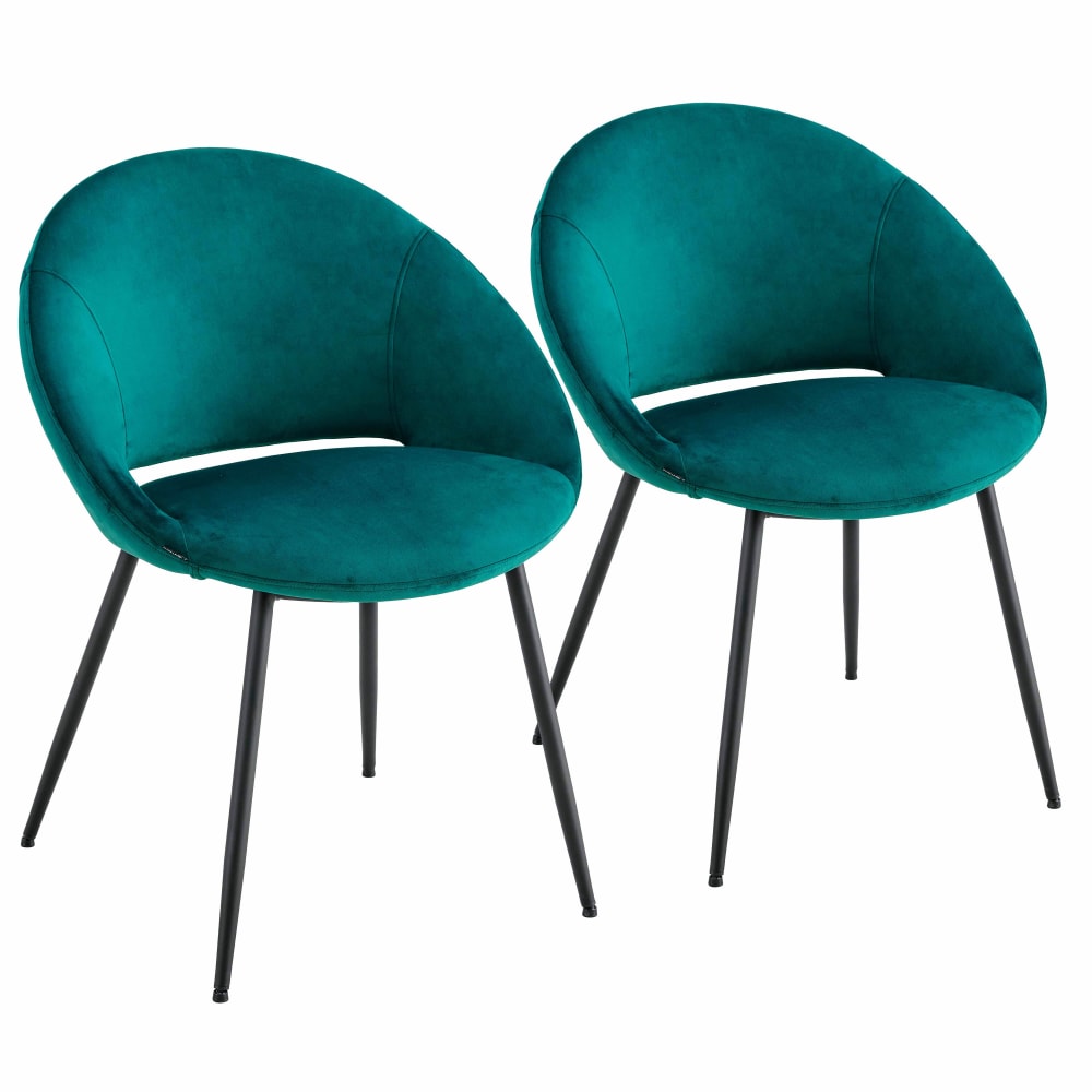 Oviala Set aus 2 Stühlen aus Stahl und blauem Samt - Samt