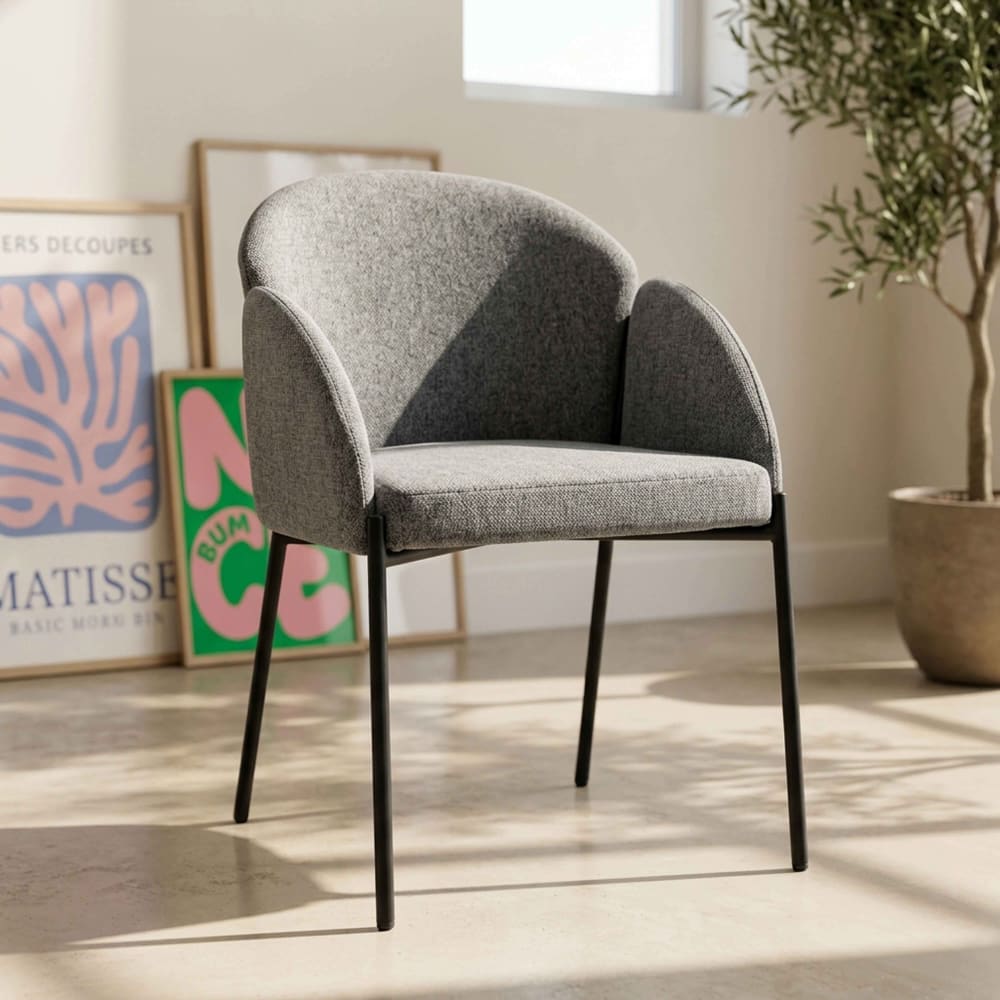 Lot de 2 chaises en acier et tissu gris anthracite