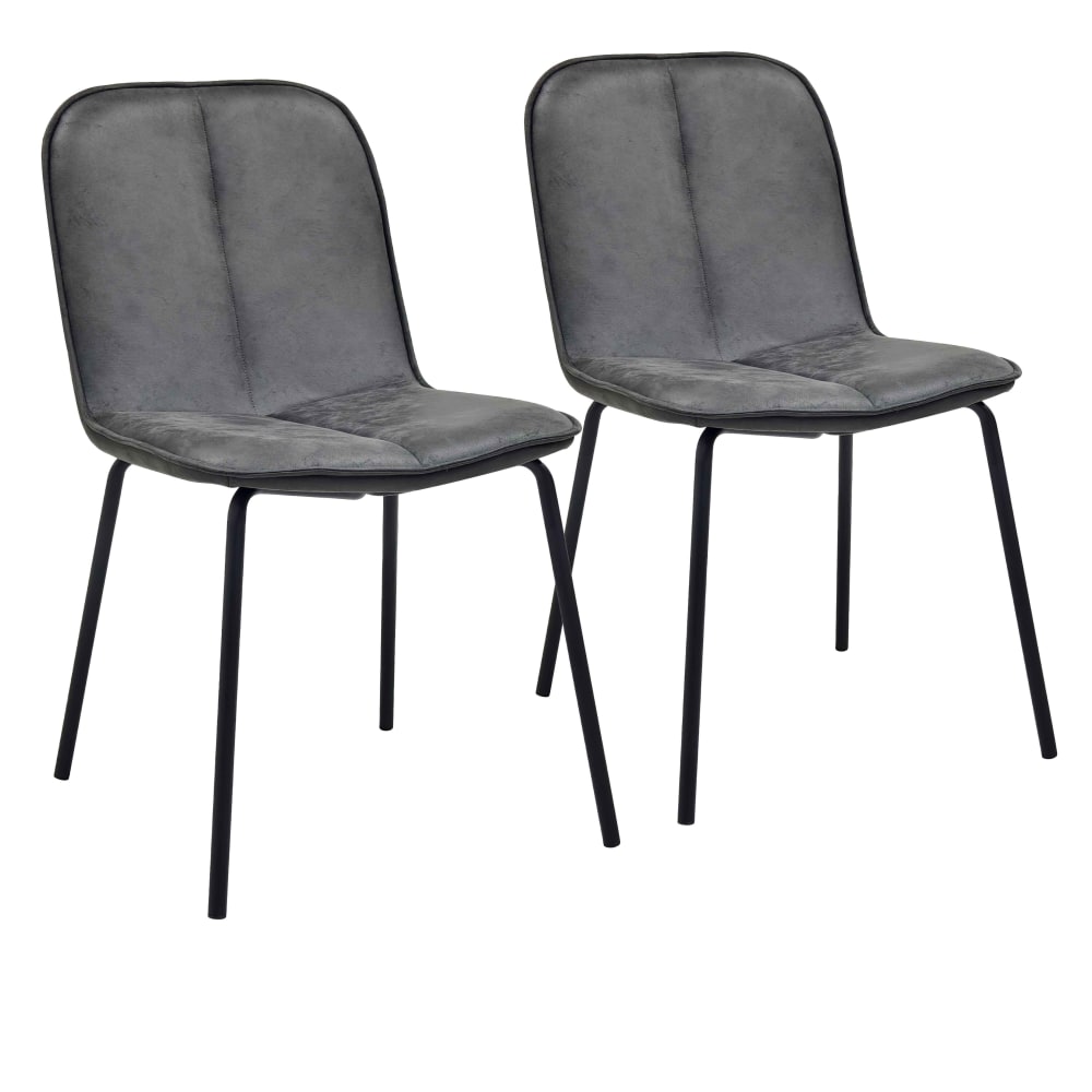 Oviala Set mit 2 Stühlen aus Metall und grau beschichtetem Textil - Holz