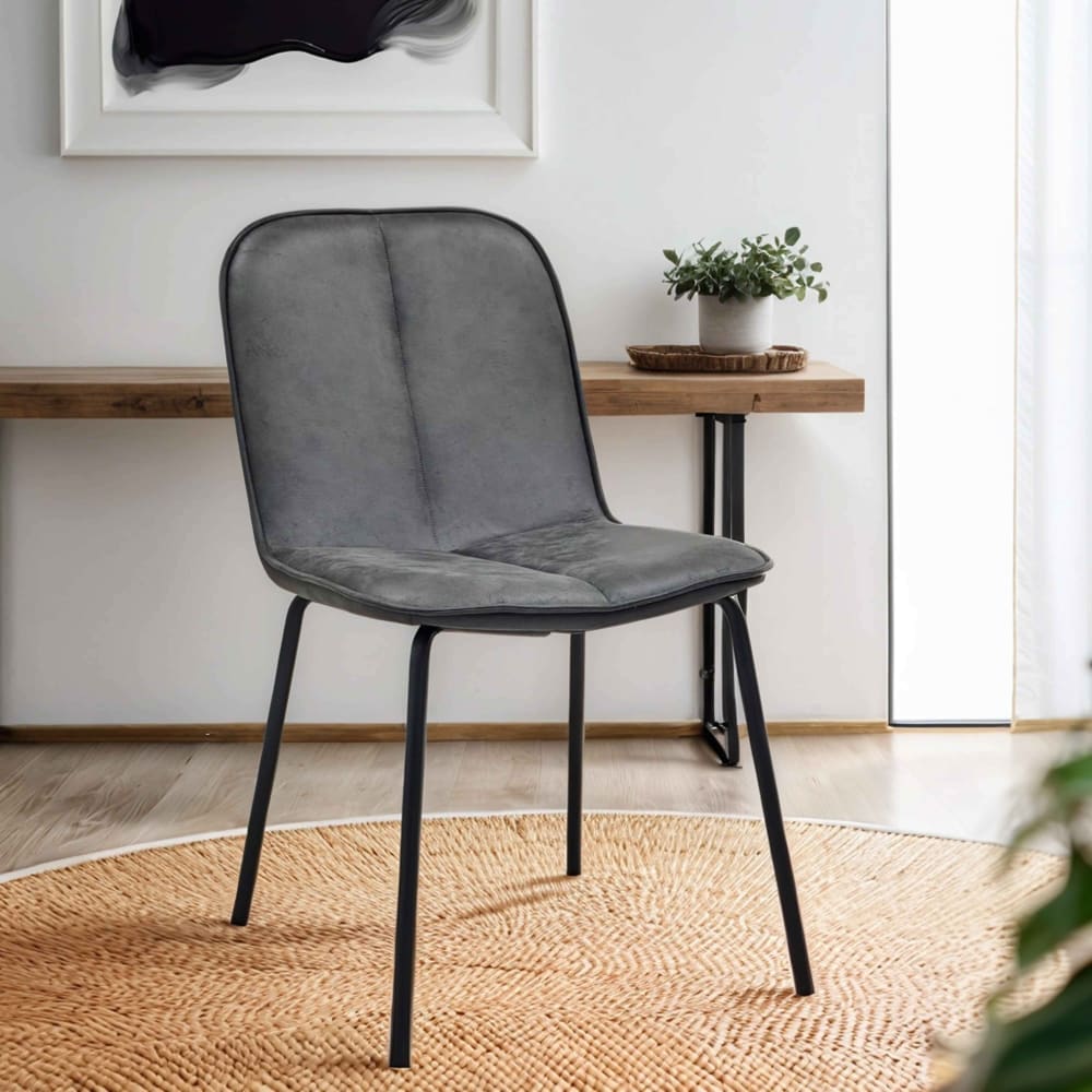 Set mit 2 Stühlen aus Metall und grau beschichtetem Textil -