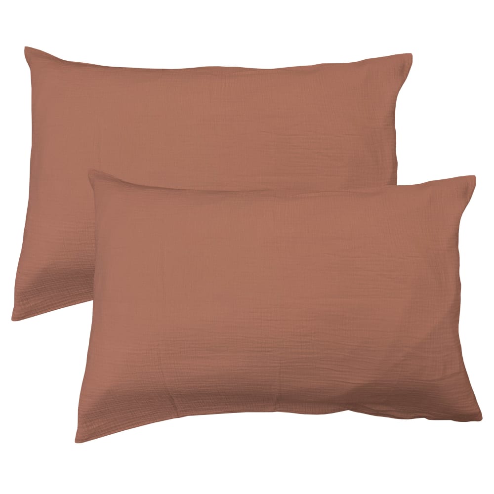 Set de 2 taies d'oreiller unies en coton terre cuite 50x70cm - Maisons du Monde