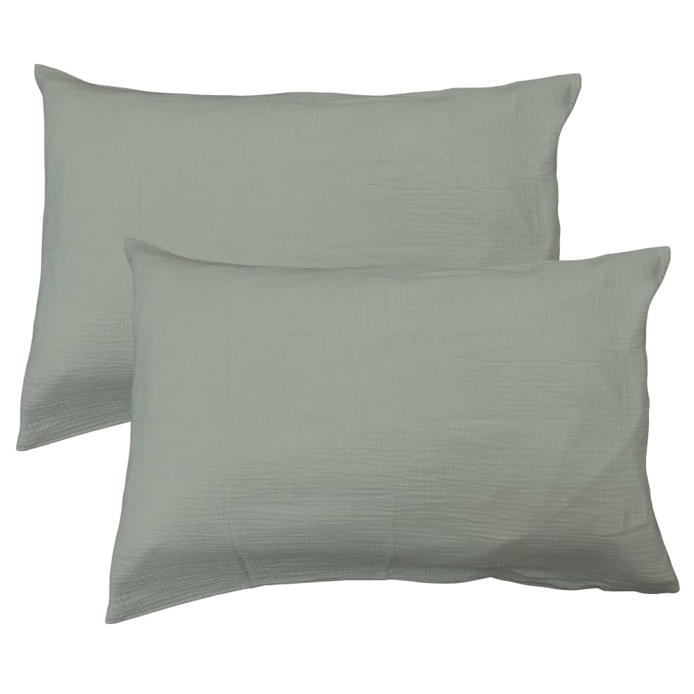 Set de 2 taies d'oreiller unies en coton Lichen 50x70cm