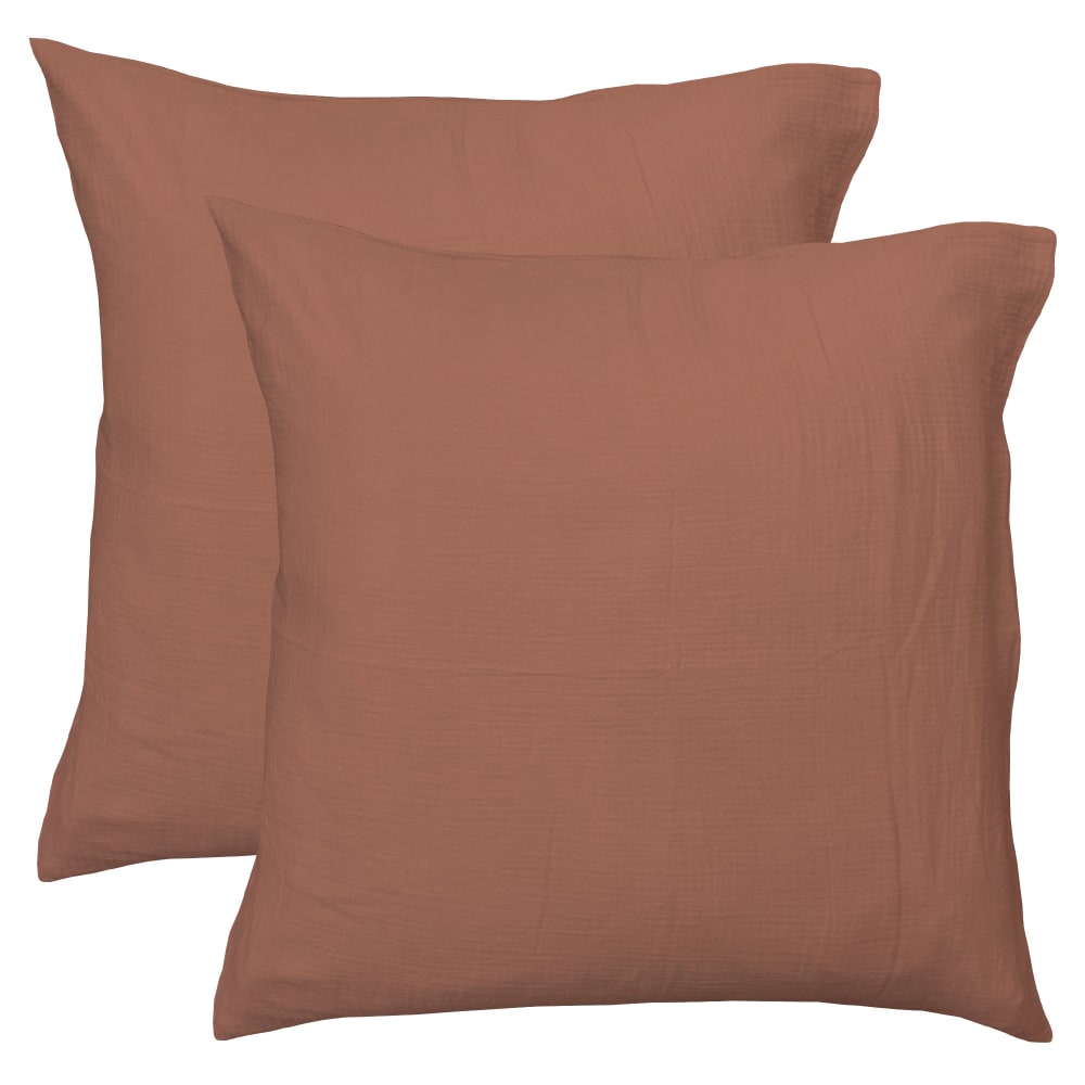 Set de 2 taies d'oreiller unies en coton Terre cuite 65x65cm