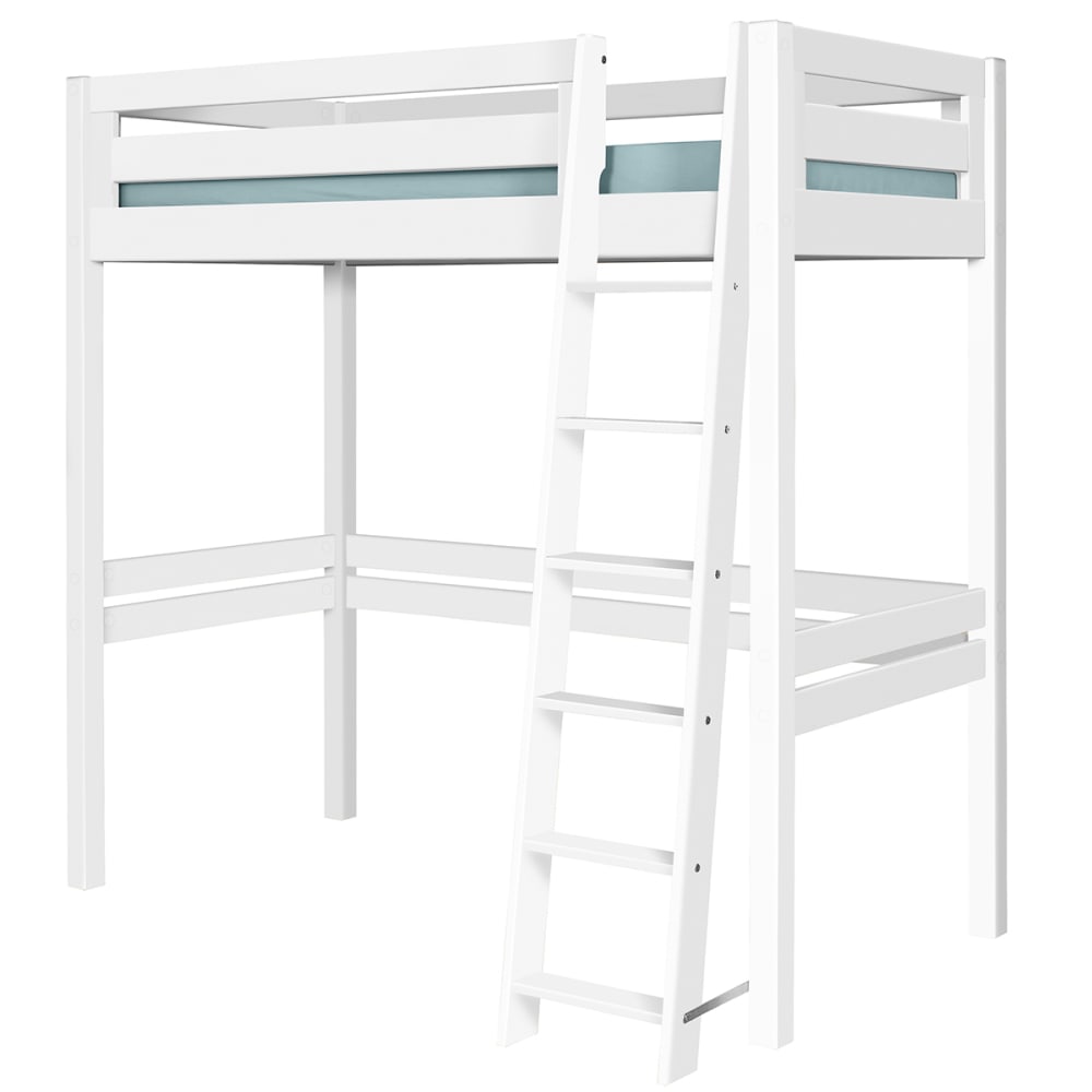 Pack lit mezzanine 2 places avec matelas bois massif blanc 140x190 cm