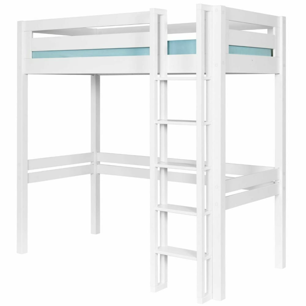 Pack Lit mezzanine 2 places avec matelas bois massif blanc 120x190 cm