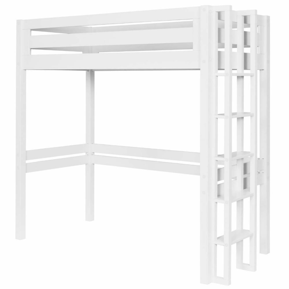 Pack Lit mezzanine 2 places avec matelas bois massif blanc 120x190 cm
