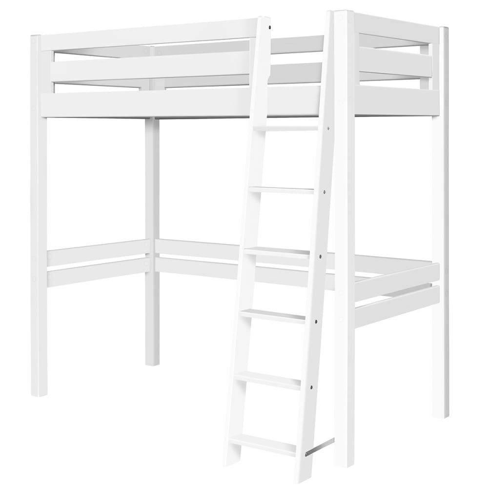 Lit mezzanine 1 place bois massif blanc 90x190 cm