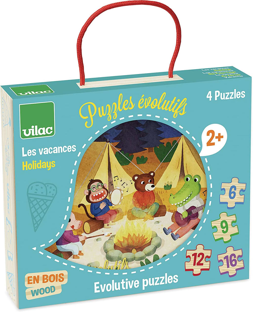 Vilac 4 puzzles évolutifs vacances Bleu Bois - 18x1x15cm