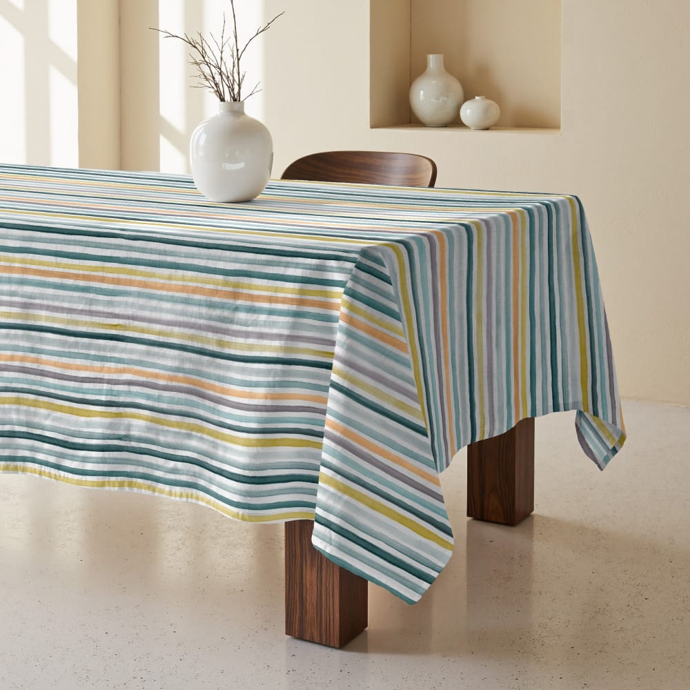 Nappe enduite anti-taches en 100% coton bleu 100x155 cm
