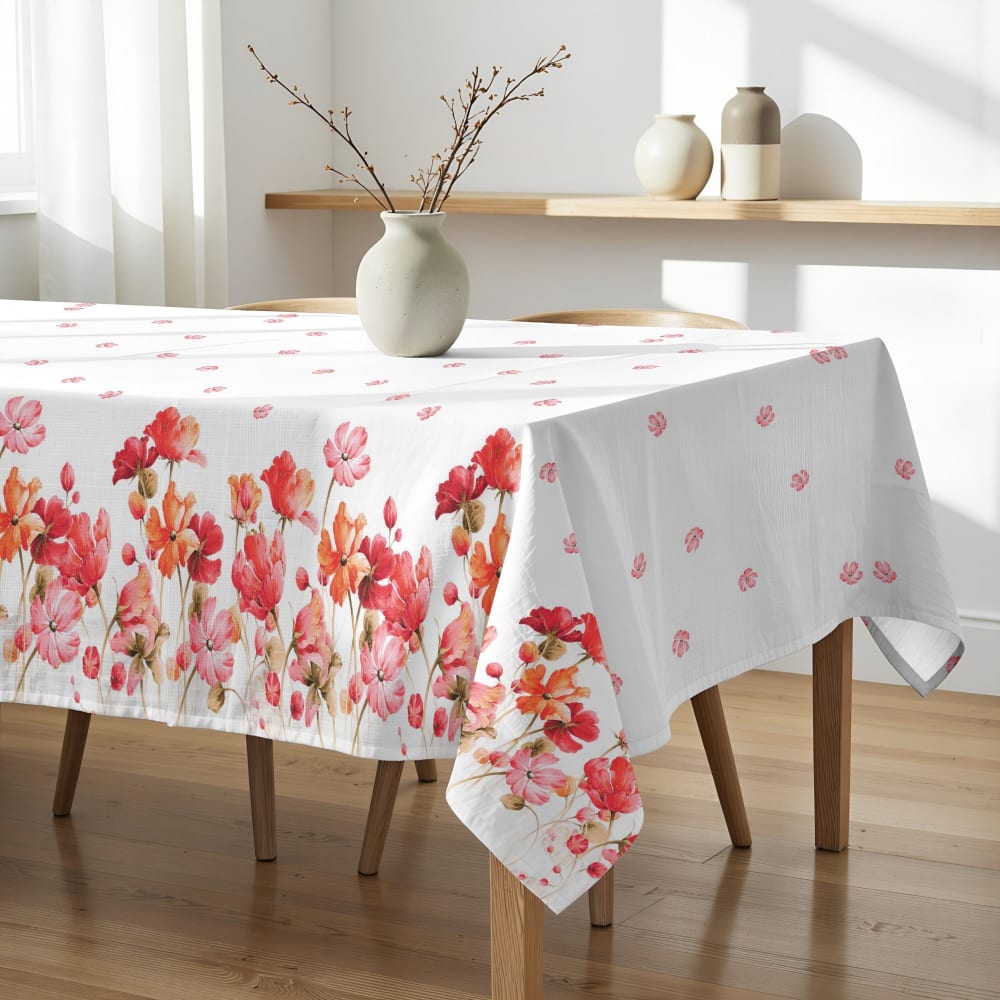 Nappe enduite anti-taches en 100% coton rouge 155x155 cm