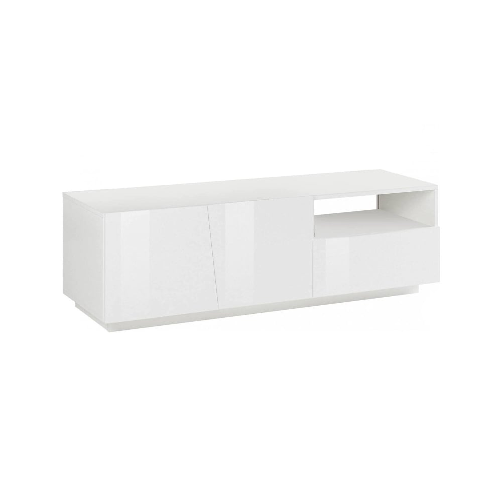 Meuble TV effet bois blanc brillant 150x43 cm
