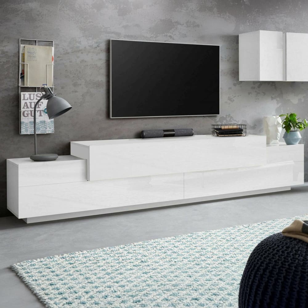 Meuble tv effet bois blanc brillant 240x45 cm - Maisons du Monde