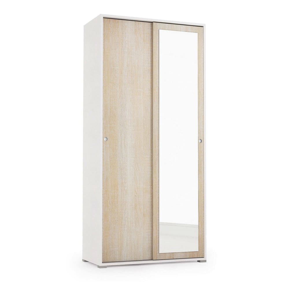 Armoire 2 portes effet bois beige, blanc 90x45h195 cm