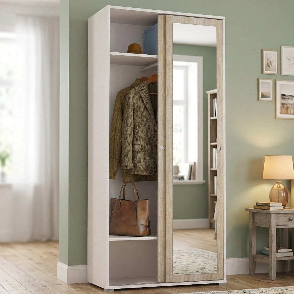 Armoire 2 portes effet bois beige, blanc 90x45h195 cm - Maisons du Monde