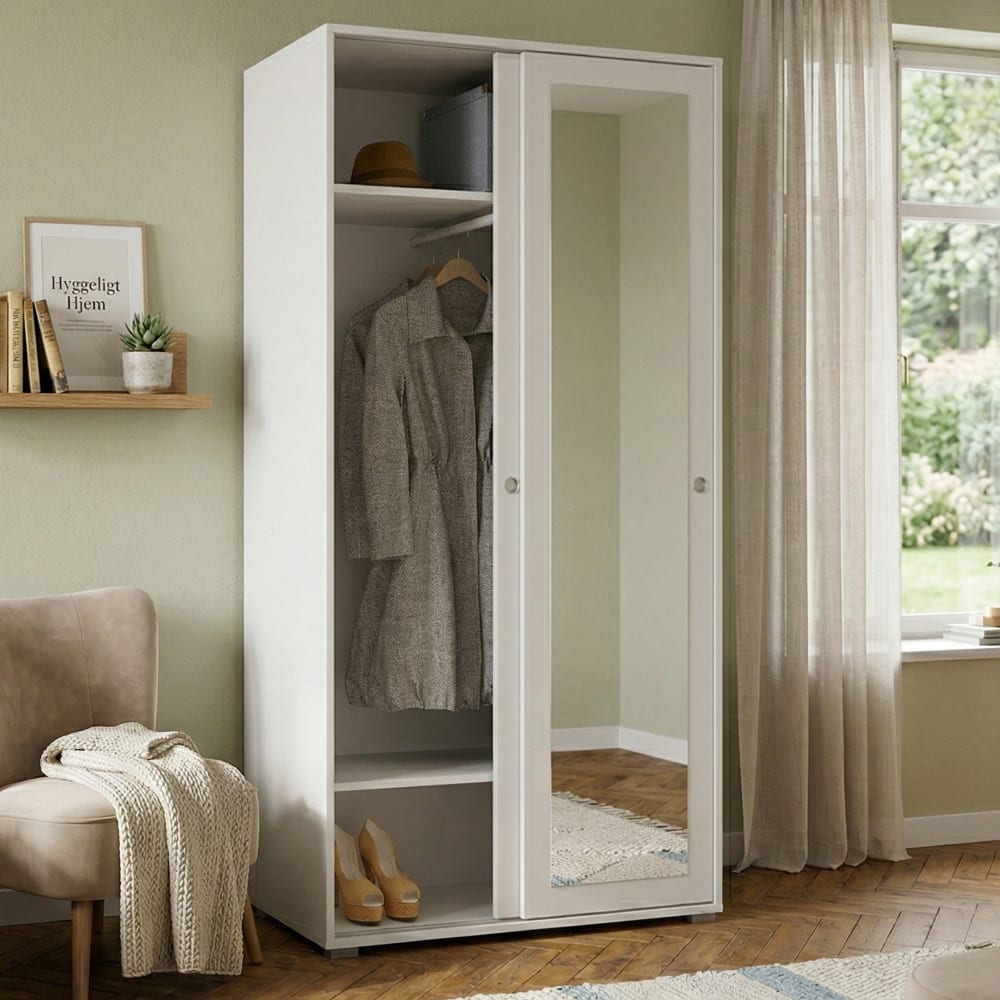 Zweitüriger Kleiderschrank mit weißem Holzeffekt, 90 x 45 x 195