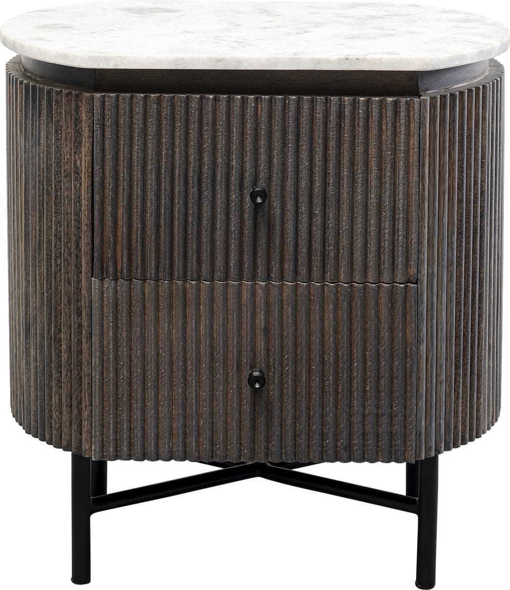 Kare Design Nachttisch mit 2 Schubladen aus Massivholz und Marmor, schwarz Mehrfarbig