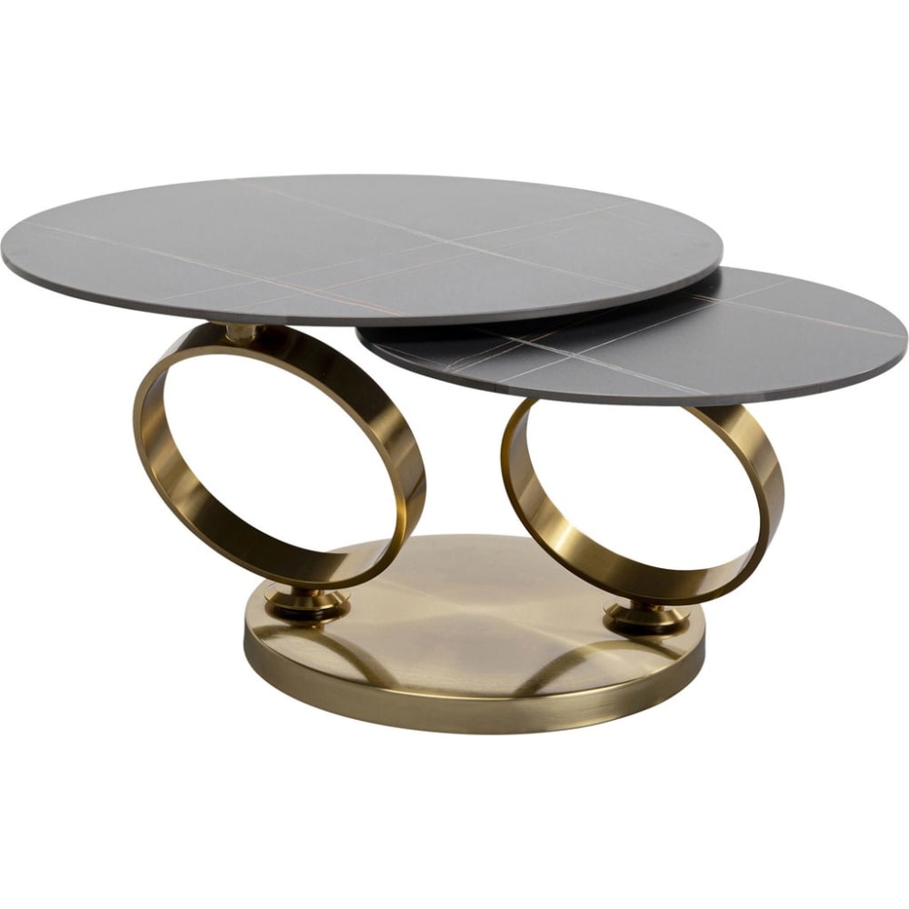Kare Design Table basse pivotante en grès noir et acier doré style classique chic Doré Céramique - 80x42x132cm