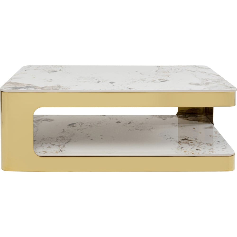 Kare Design Couchtisch in Marmor-Optik aus Keramik und Edelstahl, gold, 130x70cm style classic chic - Keramik