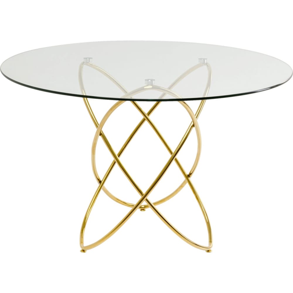 Table à manger ronde 6 personnes en verre et acier doré D120