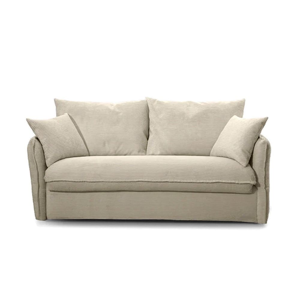 Canapé convertible 3 places en velours côtelé L185 cm - MIRA - Beige