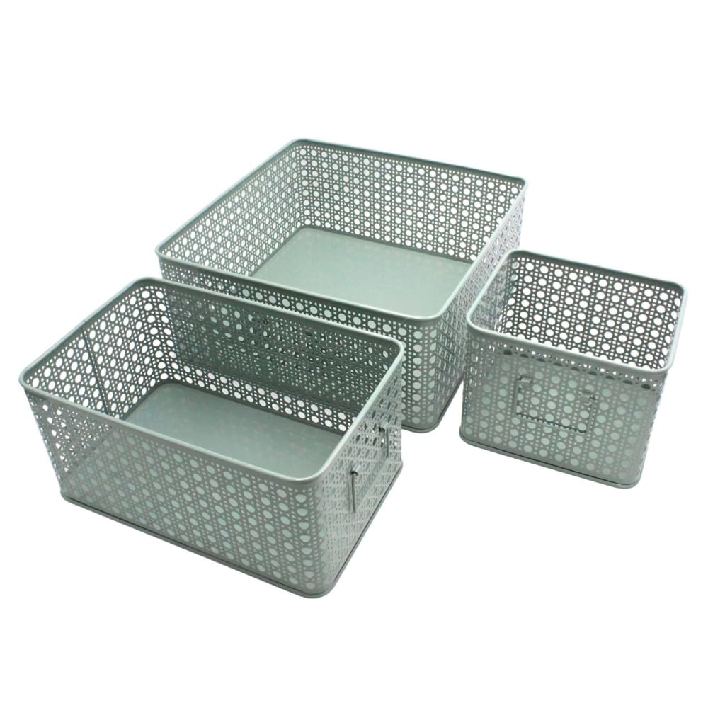 Lot de 3 paniers de rangement en métal vert 32 x 32 x 14 cm Lot de 3 paniers de rangement en métal vert 32 x 32 x 14 cm