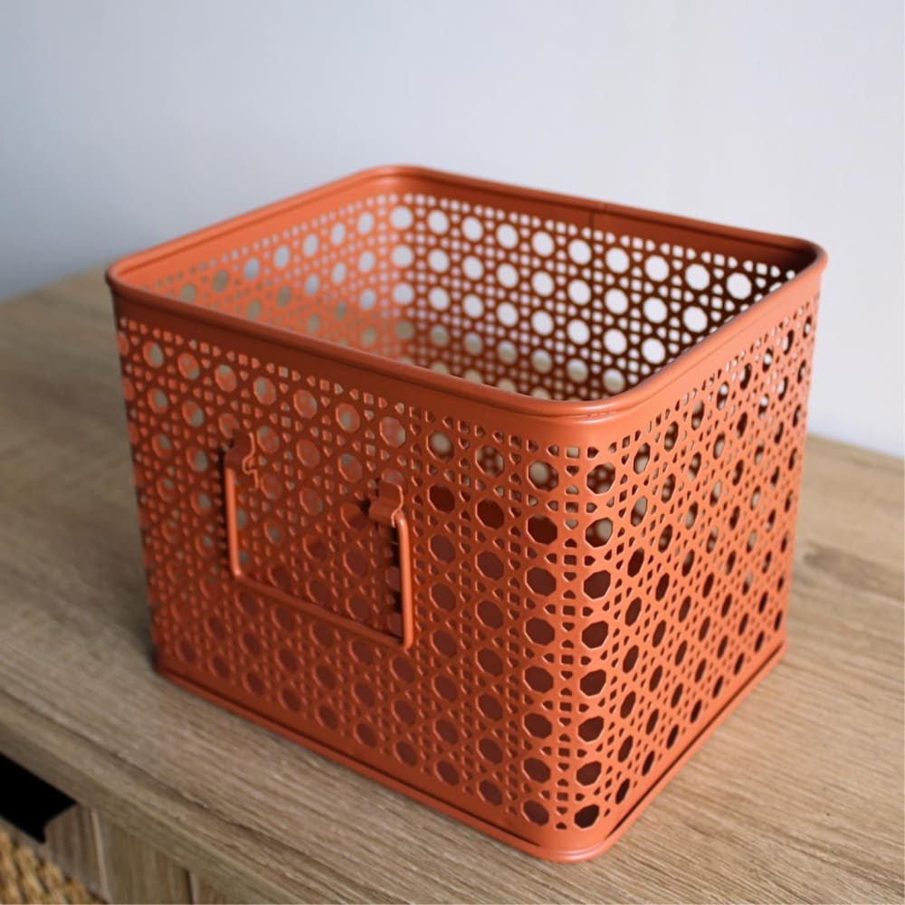 Lot de 3 paniers de rangement en métal terracotta 32 x 32 x 14 cm - Maisons du Monde
