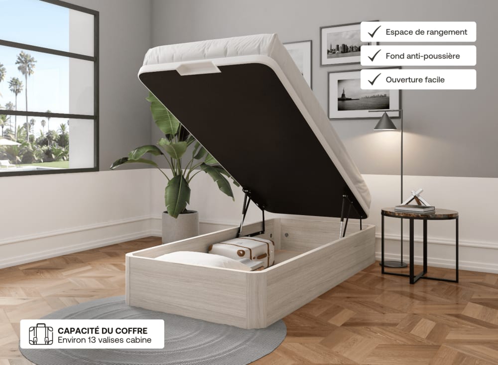 Lit coffre 90x200 en bois Chêne Blanchi - Maisons du Monde