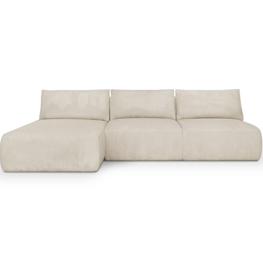 Canapé d'angle à gauche convertible 4 places en velours côtelé beige