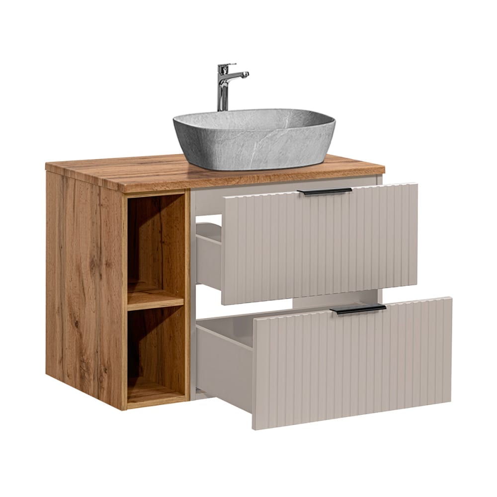 Meuble simple vasque effet pierre panneaux mélaminé et mdf beige - Maisons du Monde