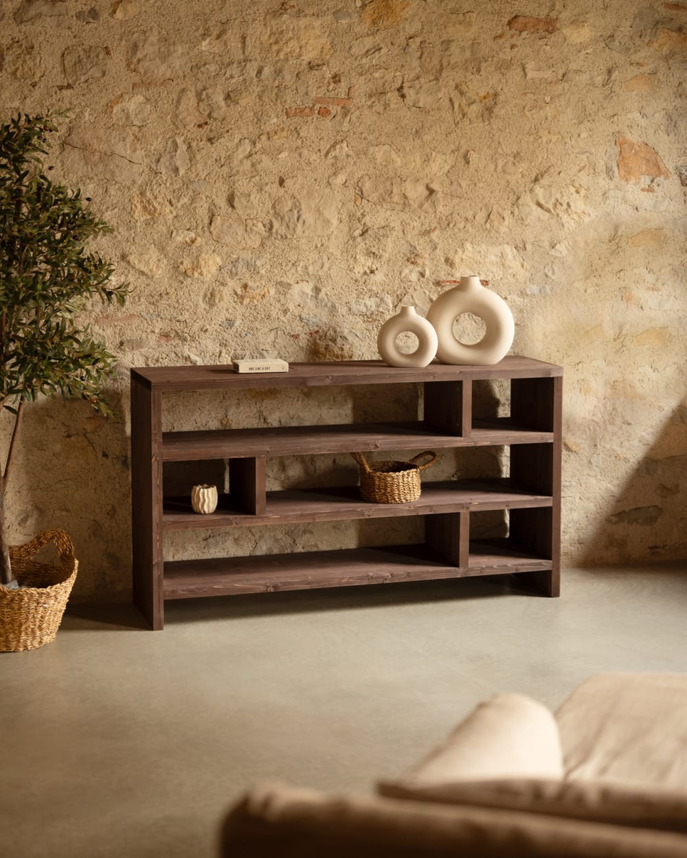 Étagère en bois de sapin marron foncé de 80x140cm