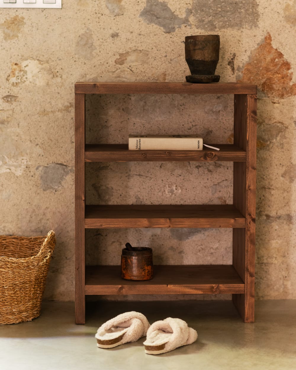 Étagère à chaussures en bois de sapin vieilli 80x60cm