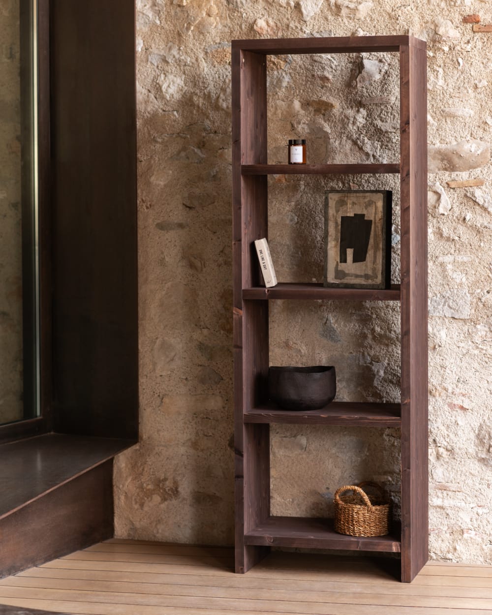 Étagère en bois de sapin marron foncé de 80x60cm