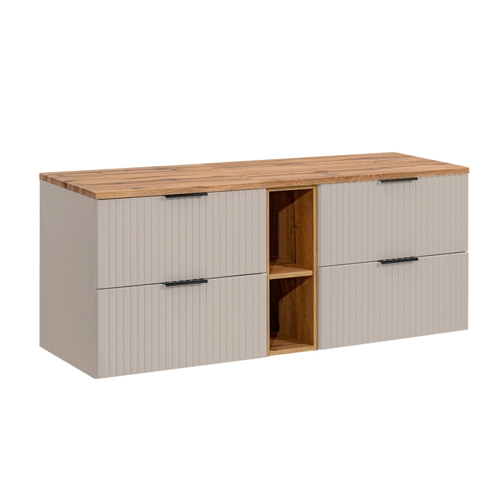 Petits meubles Waschbeckenunterschrank 140cm Melamin Kaschmir und Holz Beige Spanplatte