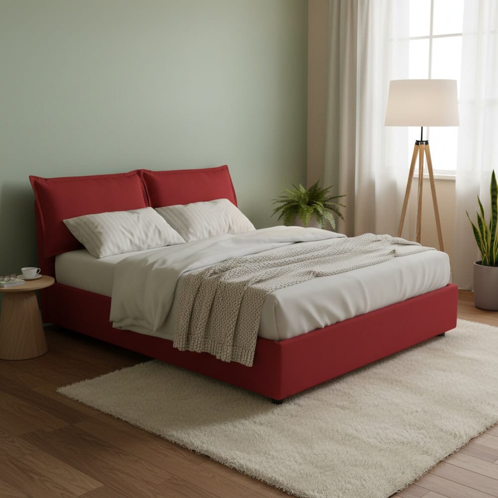 Lit double en tissu rouge 140x190 cm - Maisons du Monde