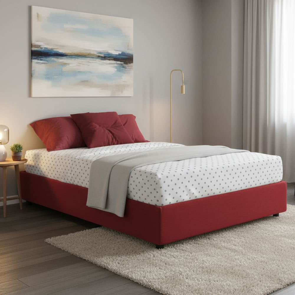 Lit double en tissu rouge 140x190 cm - Maisons du Monde