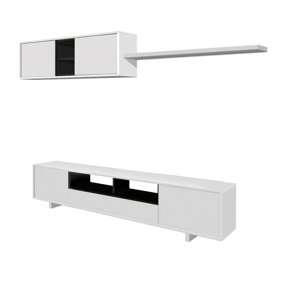Meuble TV effet bois blanc brillant 200x41 cm