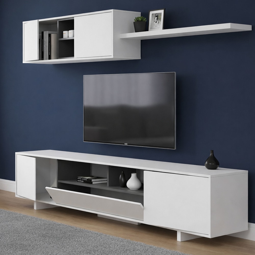 Meuble tv effet bois blanc brillant 200x41 cm - Maisons du Monde