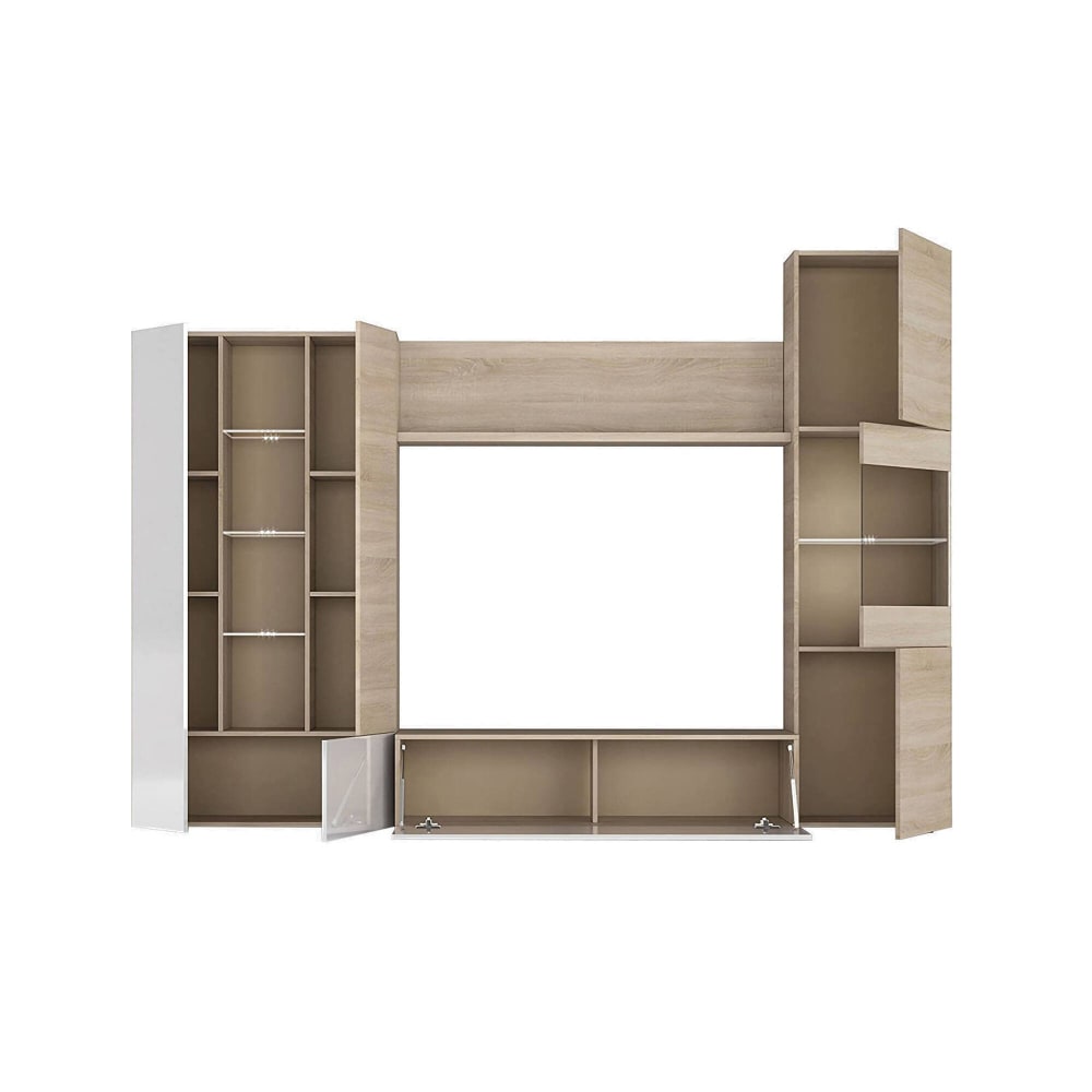 Meuble TV effet bois beige, blanc 126x42 cm