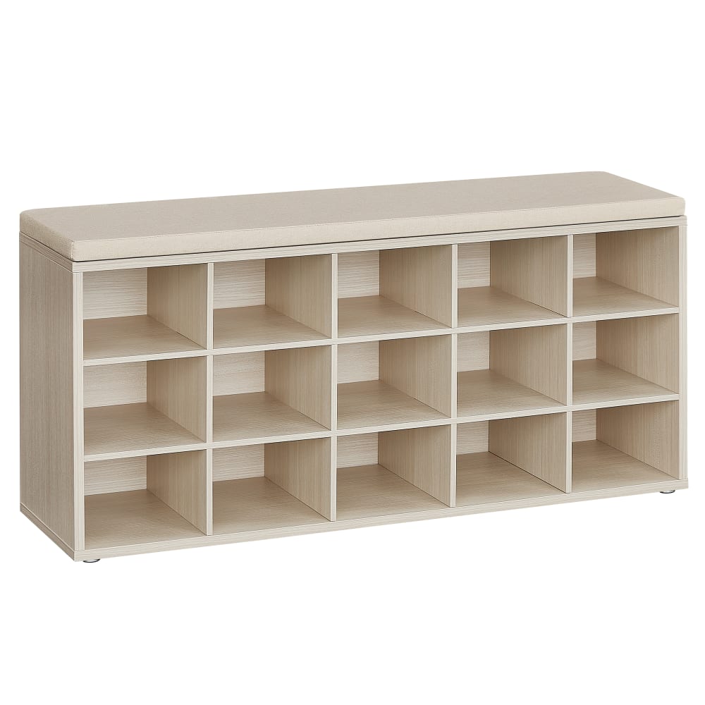 Banc à chaussures assise Rembourrée 15 compartiments beige naturel