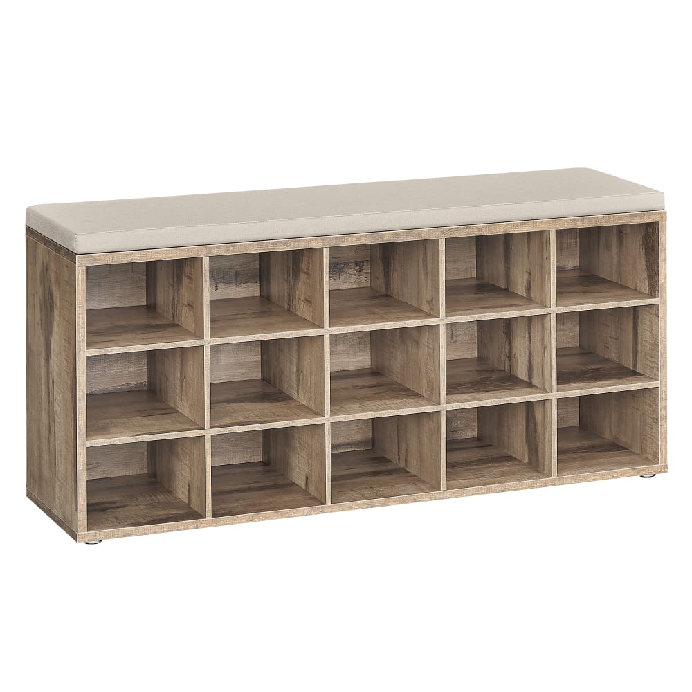 VASAGLE Banc à chaussures rangement avec siège rembourré marron camel et beige style contemporain Marron Panneau De Particules - 105x48x30cm