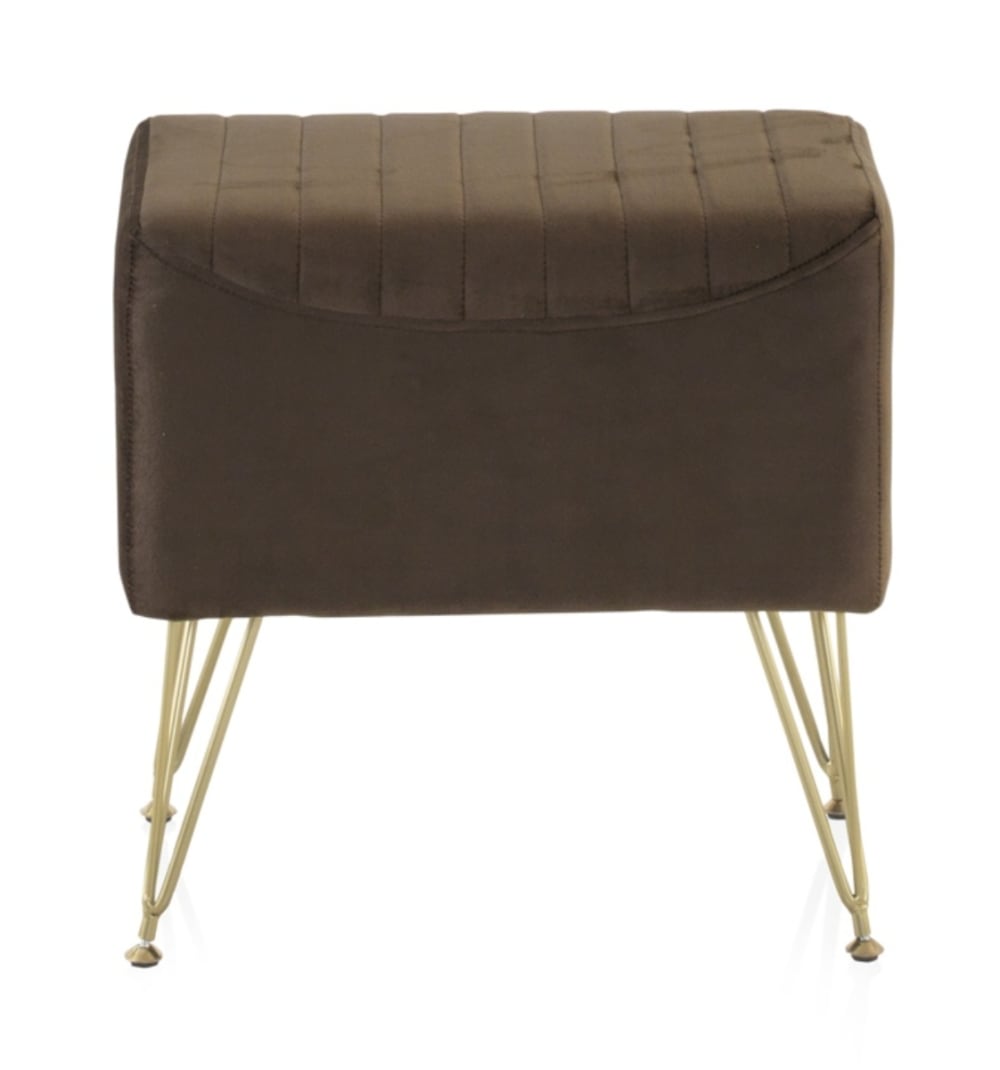 Tabouret tapissé en tissu velours marron avec pieds dorés