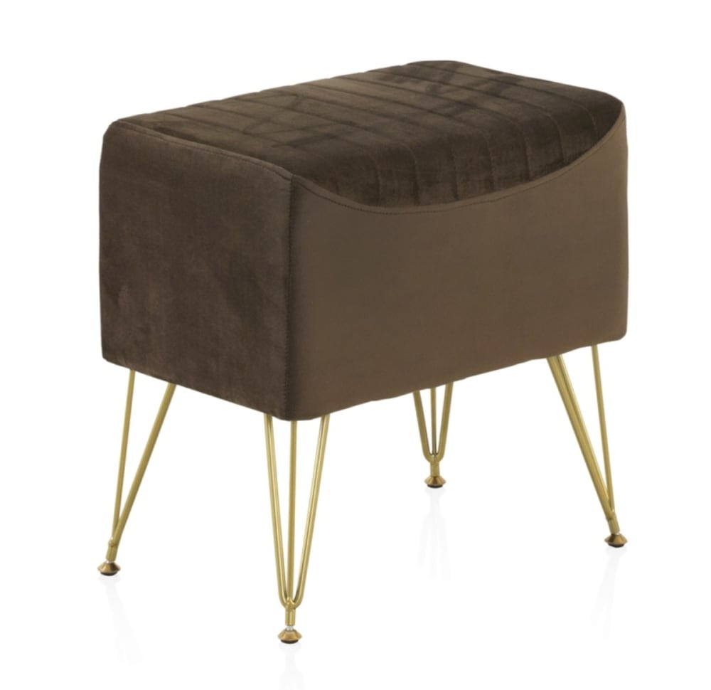 Tabouret tapissé en tissu velours marron avec pieds dorés - Maisons du Monde