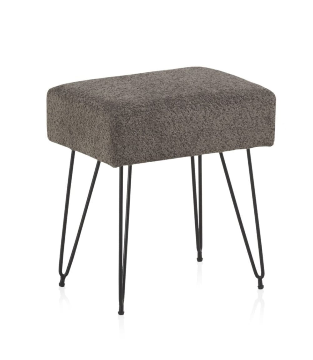Tabouret gris rembourré avec pieds en métal noir - Maisons du Monde