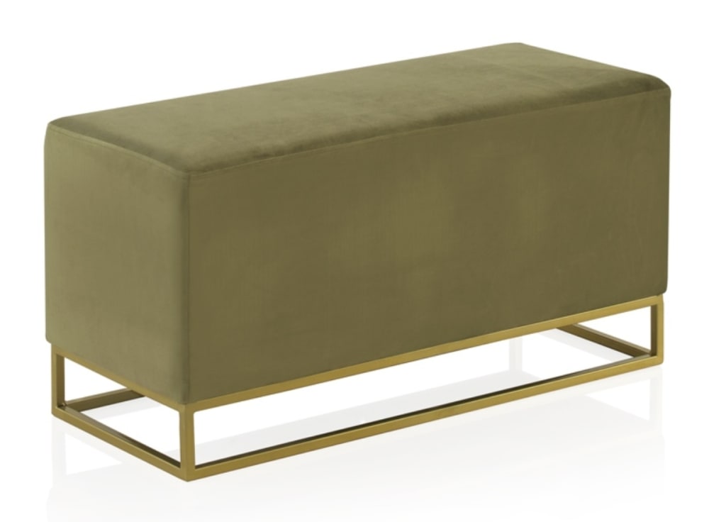 Tabouret tapissé en tissu velours vert avec base dorée